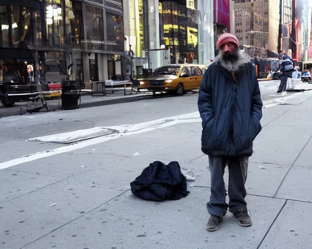 Image similar to a beautiful handsome homeless man in new york city. he is actually god in disguise.