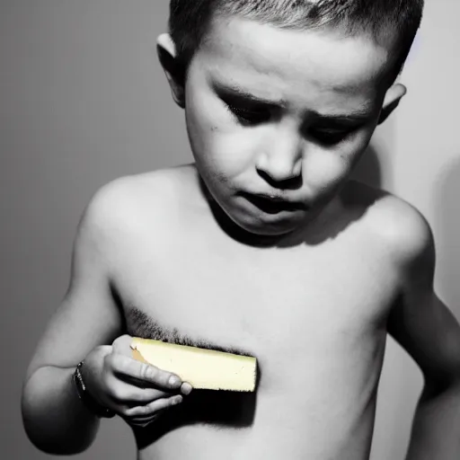 Image similar to boy eating a big piece of cheese, Tattoo, Shot on 70mm, by Wētā FX