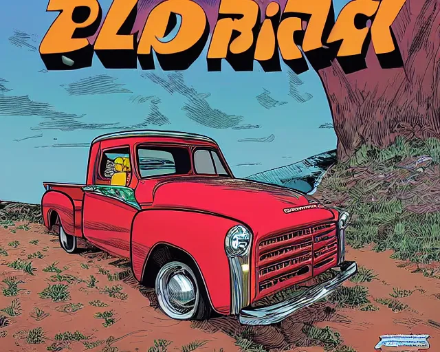 Image similar to a portrait of an old pickup truck by arthur adams and moebius and chip zdarsky