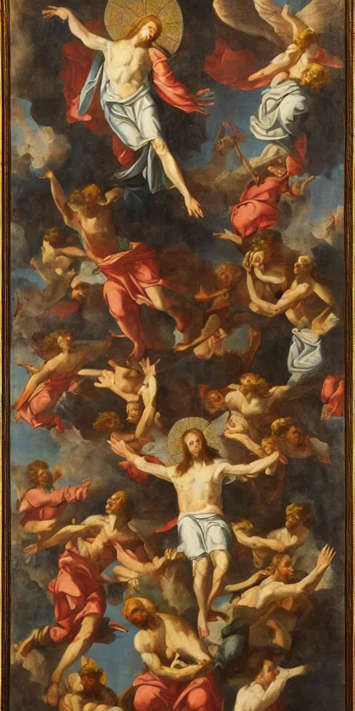 Prompt: ascension of christ. 1 8 th century realistic expressive oil on paper