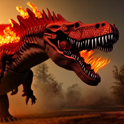 Image similar to fire breathing t-rex, highly detailed, 4k, HDR, award-winning, artstation, octane render