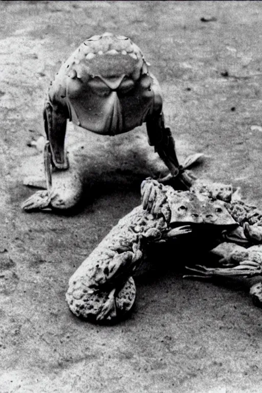 Prompt: a vintage photo of a human crab hybrid