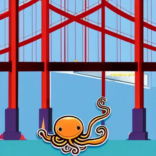 Image similar to octopus on the golden gate bridge, sticker design vector art, 8k, trending on artstation