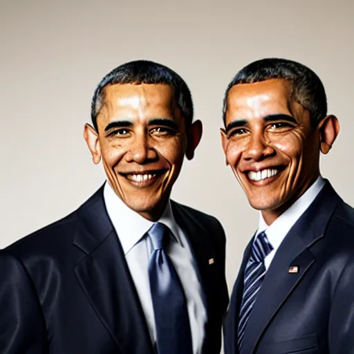 Image similar to A portrait Obama teams up with a teenage Obama, perfect faces, 50 mm, award winning photography