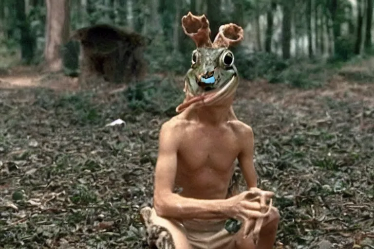 Image similar to frank in donnie darko but with a frog disguise