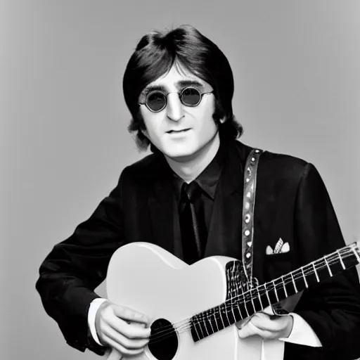 Image similar to professional studio portrait photo of john lennon dressed like elvis, photoshoot