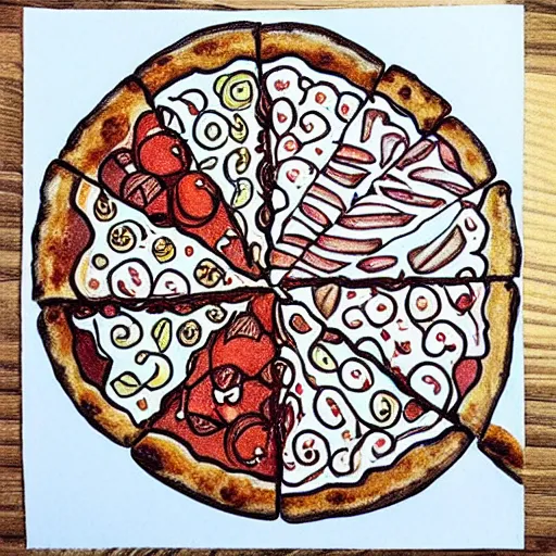 Prompt: pizza:: zentangle, ink illustration