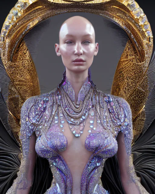 Image similar to a highly detailed metahuman 4 k close up render of an alien goddess bella hadid monument renaissance in iris van herpen dress schiaparelli in diamonds crystals swarovski and jewelry iridescent in style of alphonse mucha gustav klimt trending on artstation made in unreal engine 4