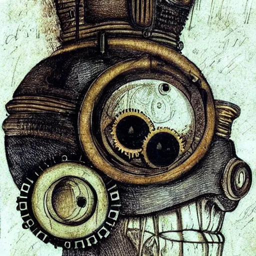 Prompt: Orc with one eye as a steampunk eye by Leonardo DaVinci