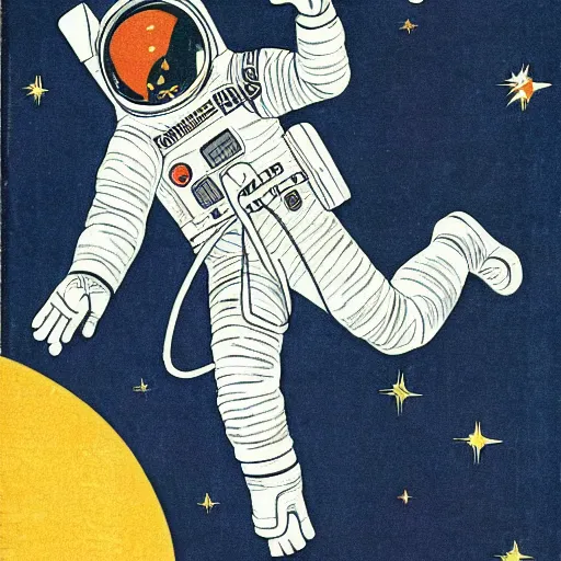 Image similar to astronaut floating in space, Vintage Magazine Illustration