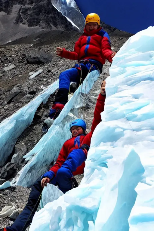 Prompt: vitalik climbing everest with wolves