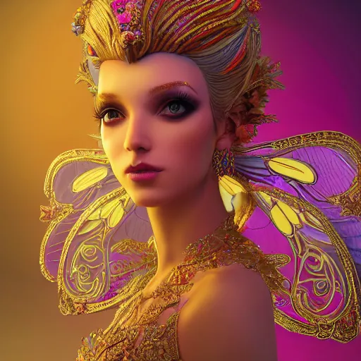 Image similar to portrait of princess, beautiful, attractive, glowing, ornate and intricate, jaw dropping, dynamic lighting, colorful, fairy tale, intricate and detailed, 4 k octane render