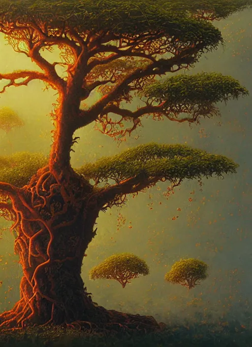 Image similar to ayahuma tree with few small orange fruits looking like an ent, art by christophe vacher