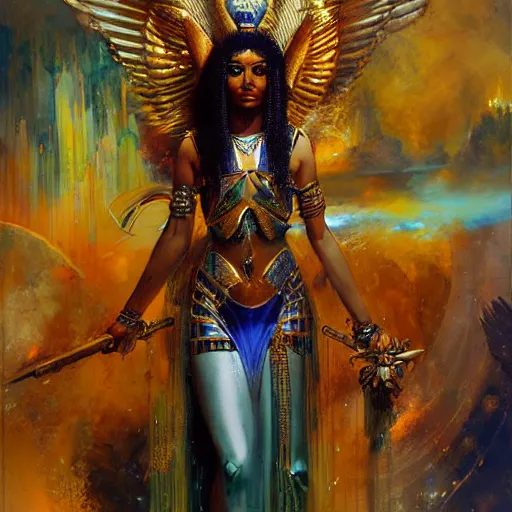 Prompt: queen goddess isis, high fantasy, by john berkey, by peter mohrbacher, renaissance expressionism master study