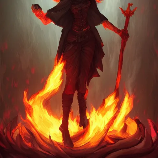 Prompt: witch stands on a fire burning pyre of bones, surrounded by flames, artstation