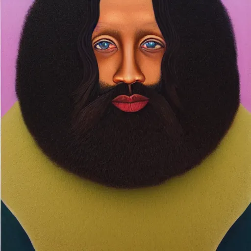 Image similar to a painting of a man with long hair and a beard, a character portrait by barkley hendricks, featured on deviantart, neo - primitivism, art, oil on canvas, masterpiece