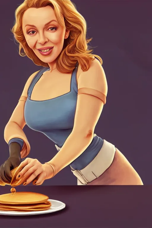 Image similar to kylie minogue making pancakes, animation pixar style, by pendleton ward, magali villeneuve, artgerm, rob rey and kentaro miura style, golden ratio, trending on art station