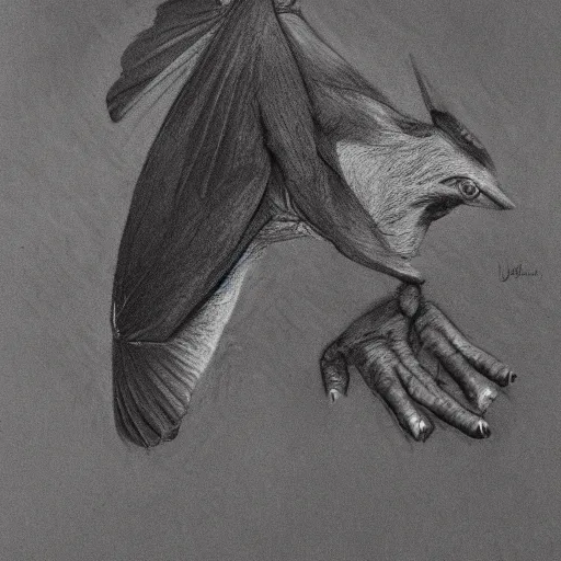 Prompt: national geographic wildlife photography of hipposideros griffini but as a wildlife sketch. hipposideros griffini charcoal wildlife drawing, in habitat, by john banovish. detailed charcoal, intricate, scientific field study.