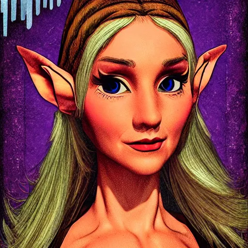 Prompt: portrait of an elf woman, retro poster style