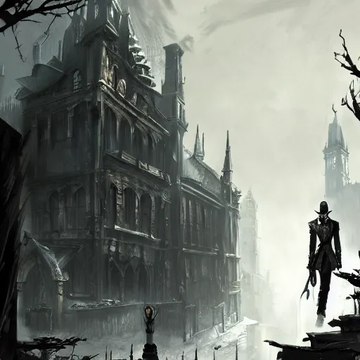 Prompt: yharnam in the artstyle of the game dishonored, concept art, 4 k,