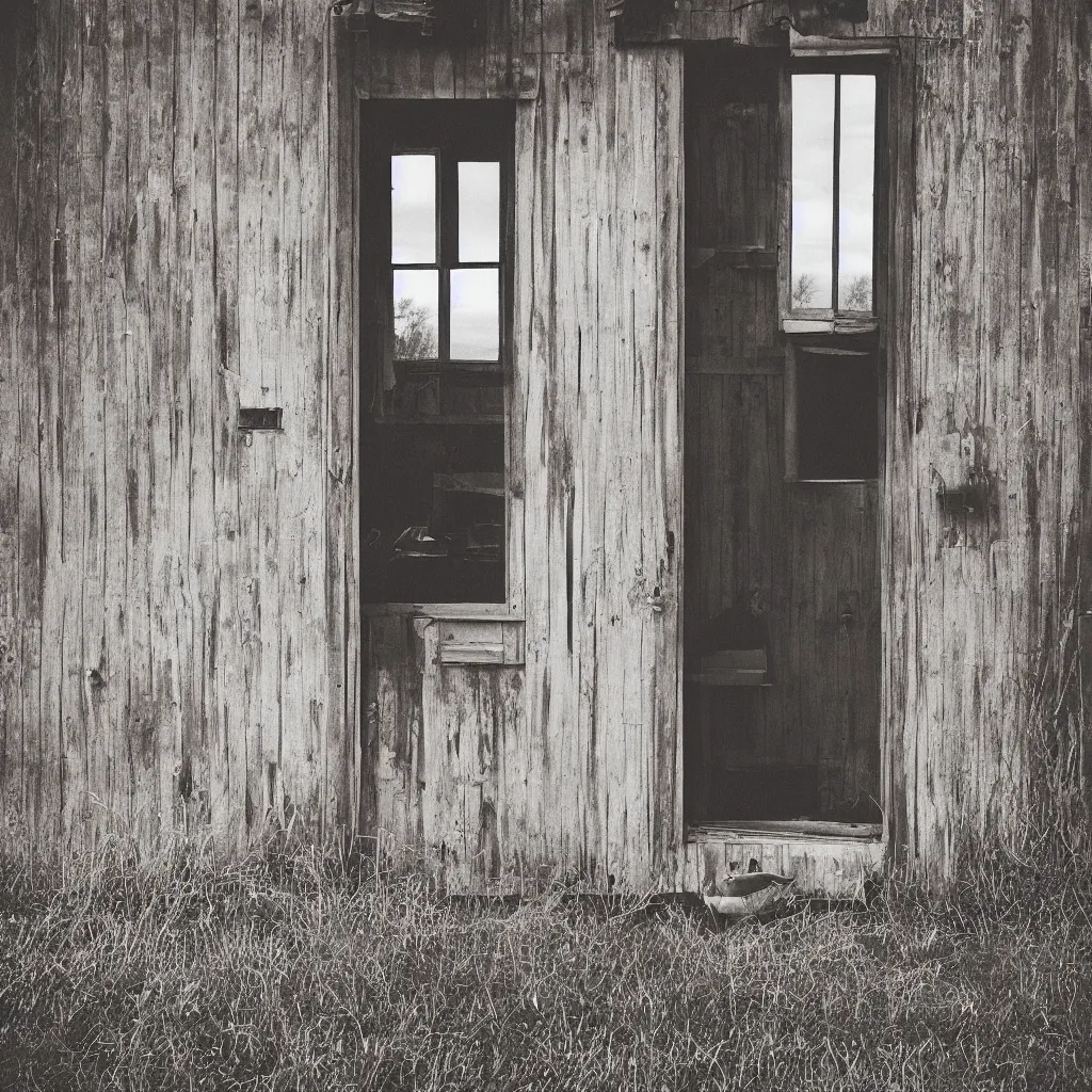 Prompt: “a giant brown boot with windows and a door in the minnesota countryside, 35mm photography”