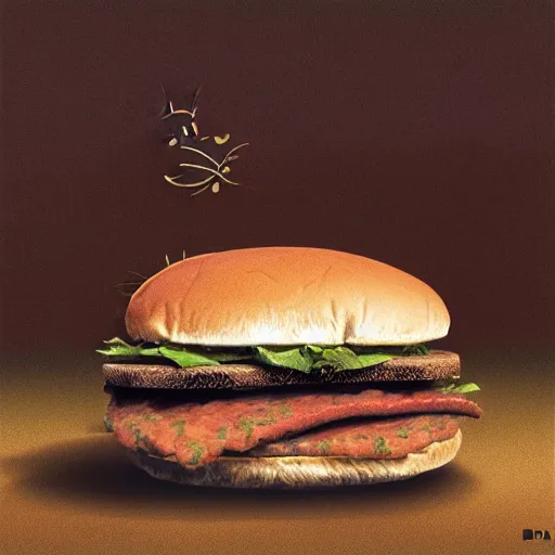 Image similar to a cat made of hamburgers, detailed digital art by salvadore dali,