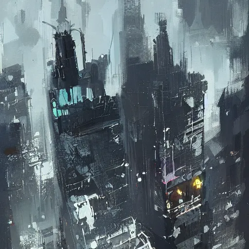 Prompt: Gotham, painted by Ismail Inceoglu, detailed brushstrokes