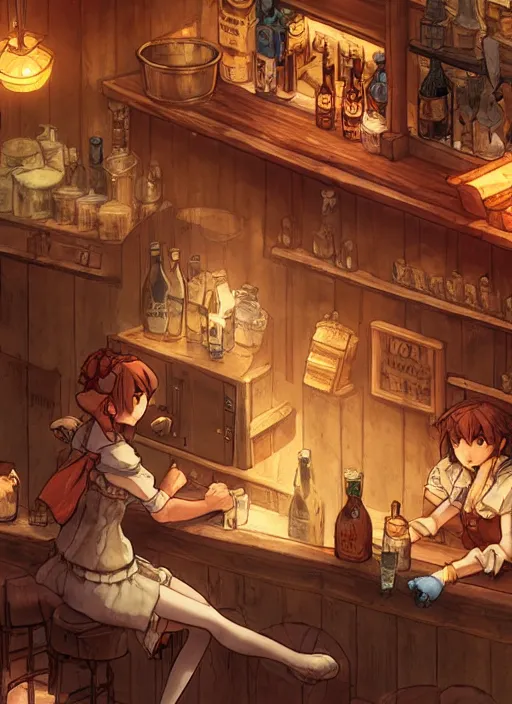 Image similar to anthro coyote barmaid in a cozy tavern, hidari, color page, tankoban, 4K, tone mapping, Akihiko Yoshida.