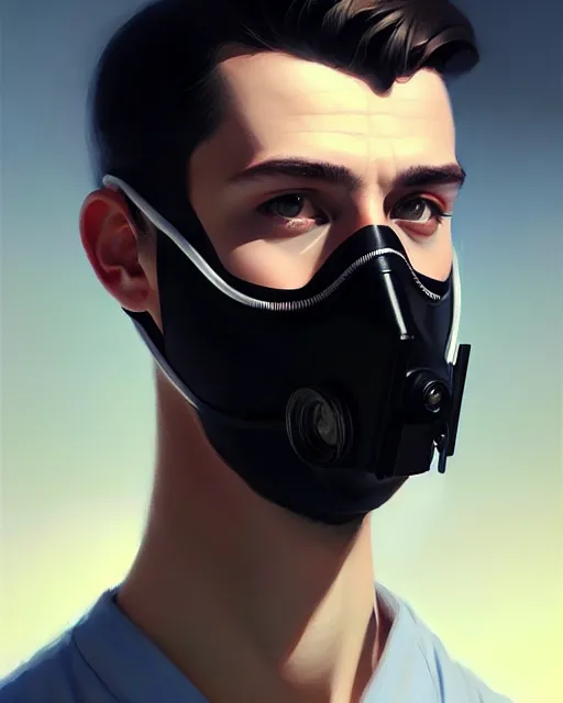 Prompt: a ultradetailed beautiful panting of a european young man wearing black medical mask, by ilya kuvshinov, greg rutkowski and makoto shinkai, trending on artstation