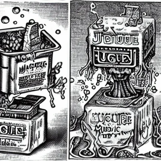 Image similar to gelatinous cubes being processed into magic items with the juice made from their bodies, d & d, hr giger