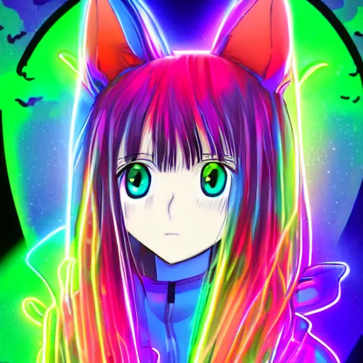 Prompt: neon multicolored rainbow nightcore anime cats