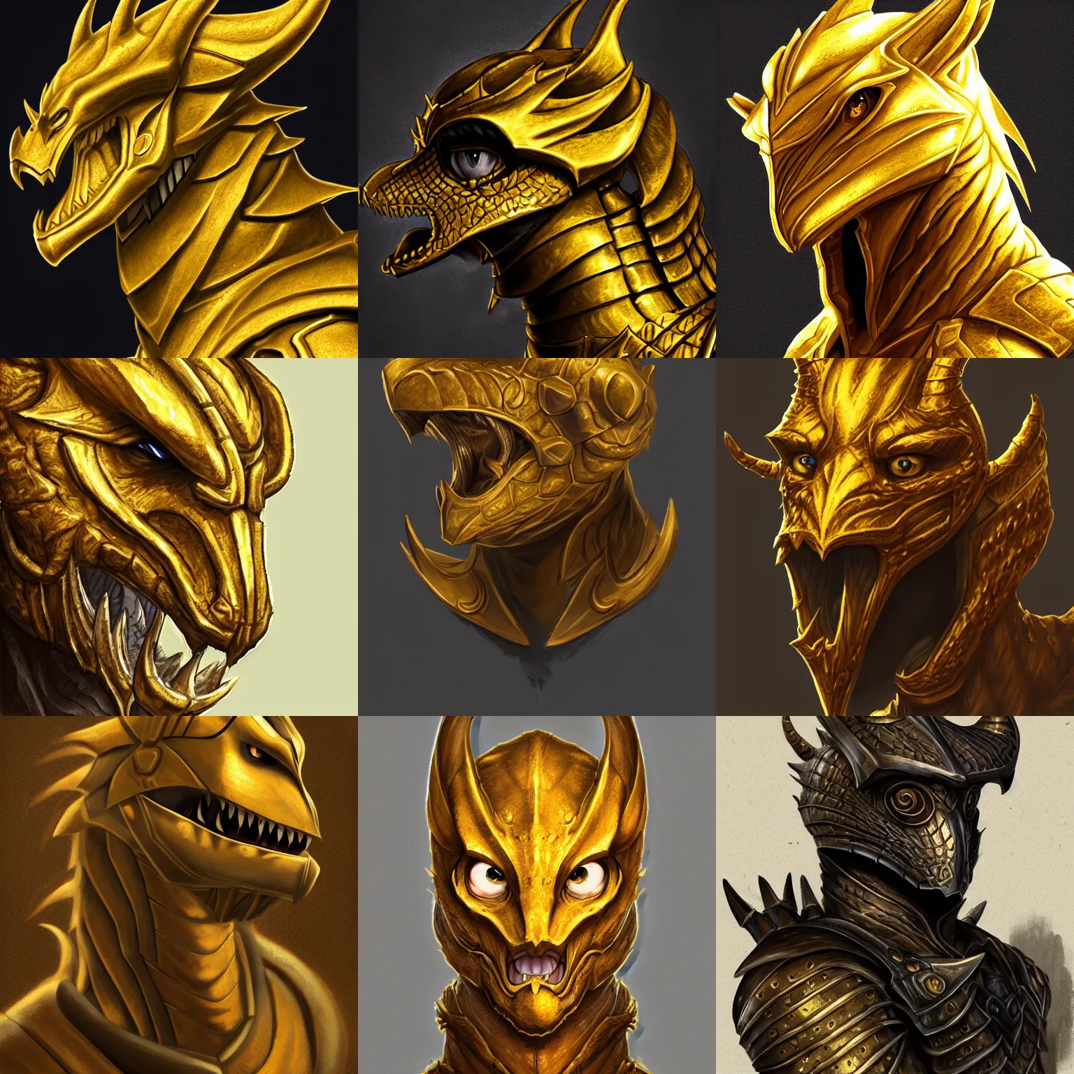 Prompt: golden scaled dragonborn. Epic head and shoulder portrait. 4k. Detailed Drawing. D&D Character Commission. Trending on Artstation.