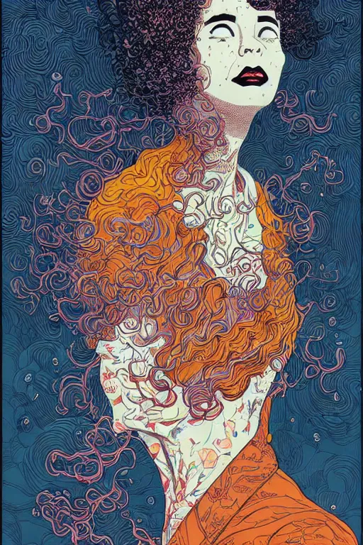 Image similar to portrait of mad lady scientist, stylized illustration by victo ngai, james jean, colorful comics style,