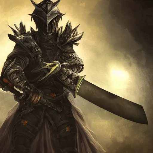 Image similar to a highly detailed character portrait of a man wearing a epic shadow armor holding sword of darkness