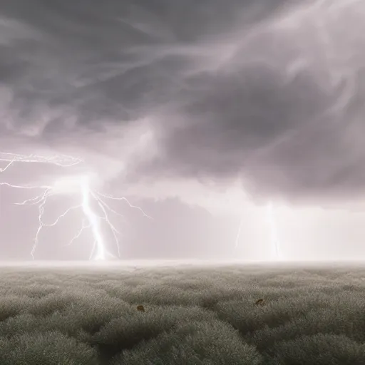 Image similar to lightning clouds, fog, 4 k render