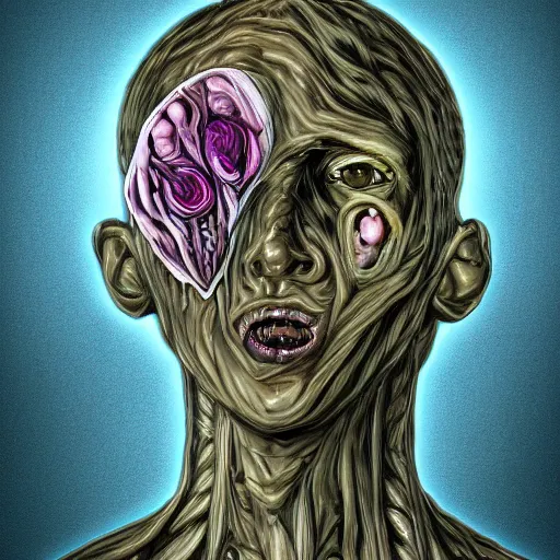 Image similar to digital art of a body horror human created by trevor henderson and tyedied