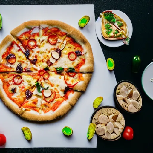 Prompt: A 🍕 made entirely out of 🥥 , 🥥 🍕 hybrid, 4k food photography