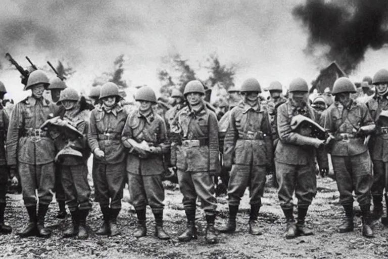 Prompt: award winning photo of minions as german soldiers in WW2