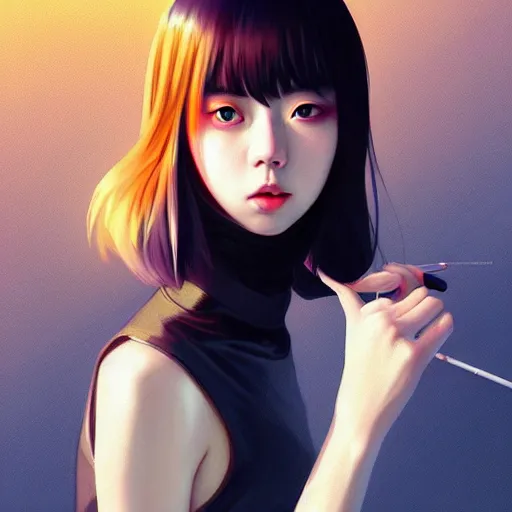 Image similar to a beautiful korean kpop billie eilish alluring instagram model in crop top, by guweiz and wlop and ilya kuvshinov and artgerm, symmetrical eyes, aesthetic, gorgeous, stunning, alluring, attractive, artstation, deviantart, pinterest, digital art