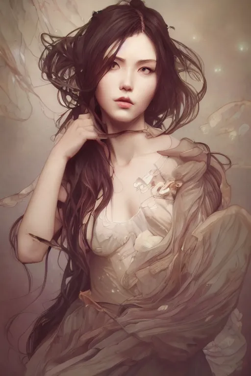 Prompt: full body emotional beauty portrait in the style of artgerm, wlop, greg rutkowski, alphonse mucha and ayami kojima, realistic details, volumetric lighting, very very very very beautiful face, seductive look, trending on artstation, artstationhd, artstationhq, unreal engine, 4 k, 8 k