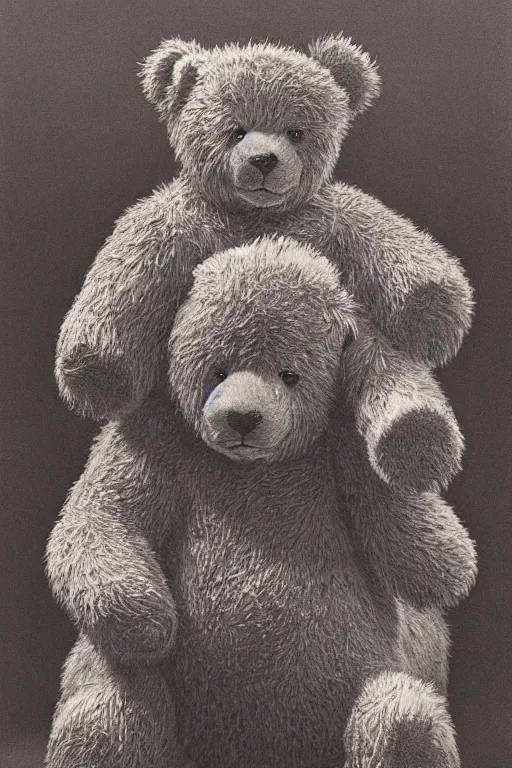 Prompt: official presidential portrait of a teddy bear, from the terrifying and incomprehensible america, body horror, by gerard brom, zdzisław beksinski and ansel adams