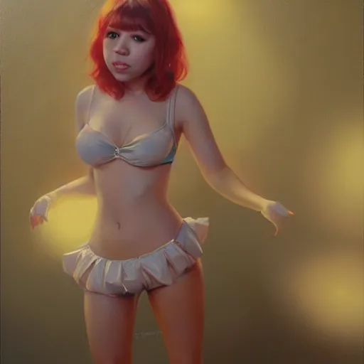 Image similar to detailed painting of jennette mccurdy wearing a playboy bunny outfit, 8 k, by greg rutkowski, artgerm, global illumination