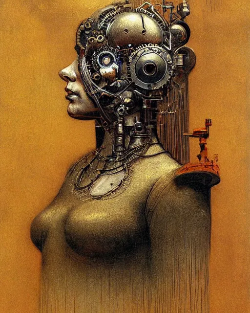 Image similar to steampunk portrait of an old cyborg queen victoria by beksinski