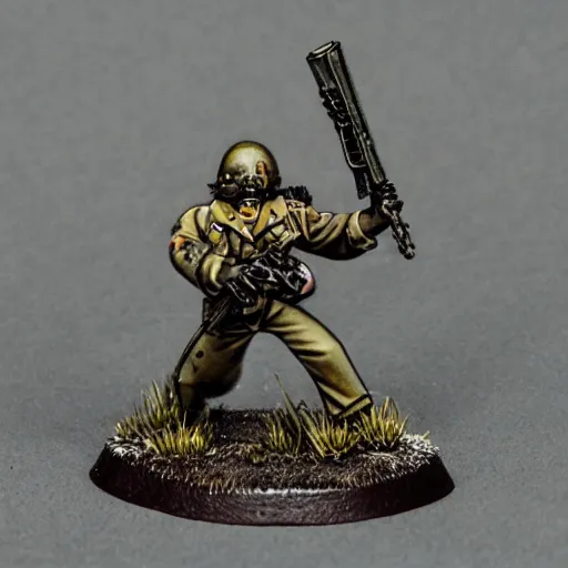 Prompt: an ecstatic Death Korps of Kreig soldier