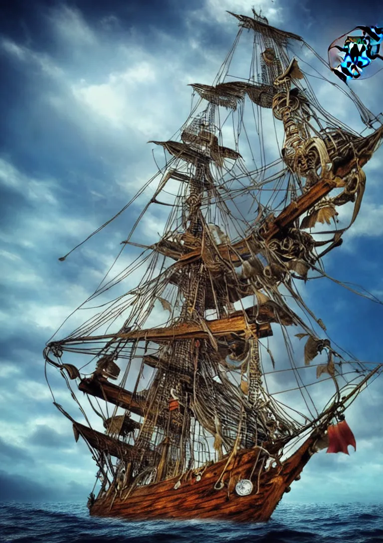 Image similar to Pirate Ship Entering the Seventh Dimension. Photorealistic. Masterpiece.