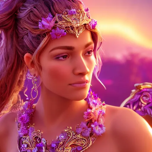 Image similar to wonderful princess of amethyst with fair skin, ornate 8 k gorgeous intricate detailed, accent lighting, dramatic light, octane render