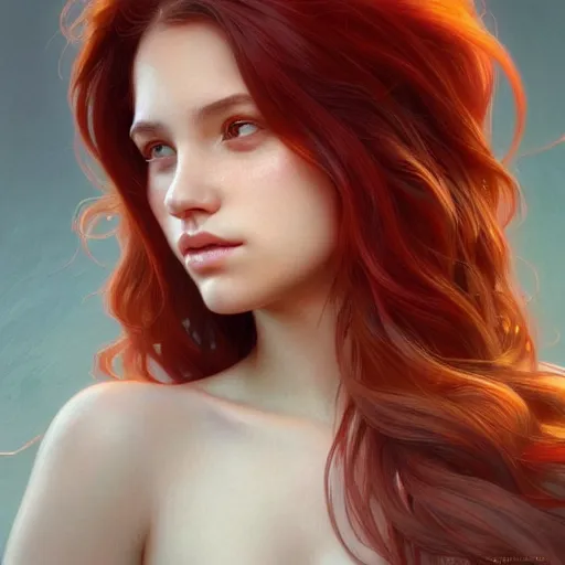 Image similar to girl with super long hair, hair becoming autumn red leaves, intricate, highly detailed face!!, digital painting, artstation, concept art, smooth, sharp focus, illustration, unreal engine 5, 8 k, art by artgerm and greg rutkowski and alphonse mucha