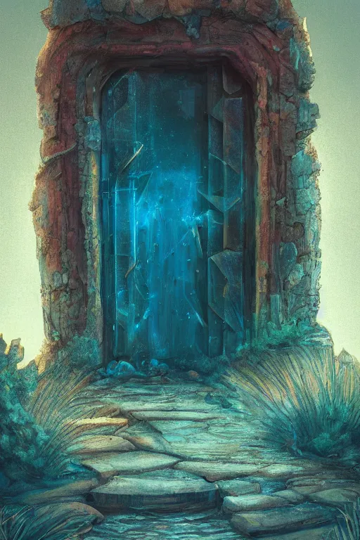 Prompt: digital painting of a doorway in a desert that leads to a secret garden, concept art, artstation, fantasy, fantasy aesthetic, fantasy vibe, colorful, faded effect, artstation, trending, detailed, small details, scenery,