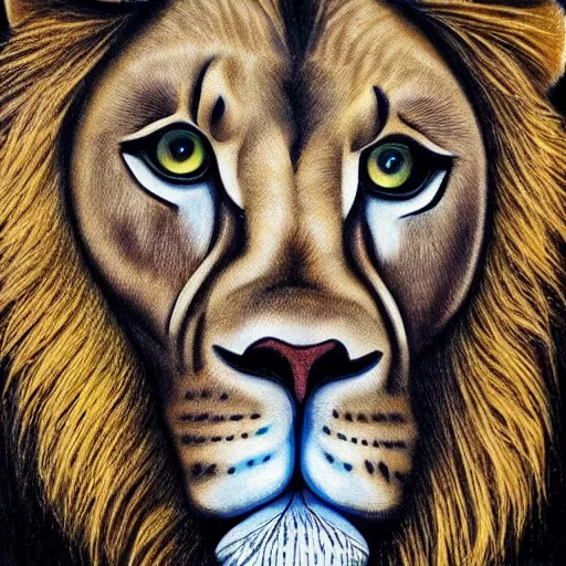 Prompt: a lion made out of stars, shiny eyes, beautiful, centered, artistic painting, detailed, realistic,