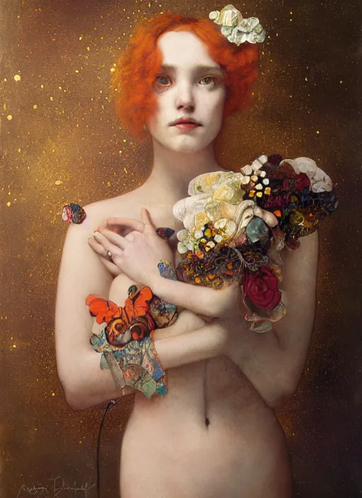 Prompt: a portrait april oneil, titian, sam spratt, maxfield parrish, gustav klimt, tom bagshaw, mark ryden, alphonse mucha, rembrandt, high quality, painting, oil